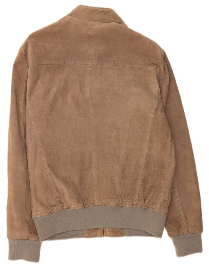 Vintage męska zamszowa kurtka bomber UK 38 średniej szarej skóry