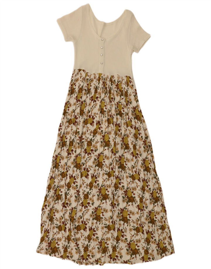 Damska sukienka maxi VINTAGE UK 4 XS w kolorze złamanej bieli w kwiaty