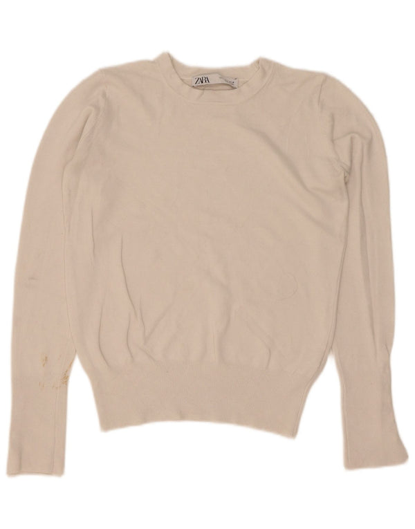 Damski sweter z okrągłym dekoltem Zara UK 10 Small White Wiskoza