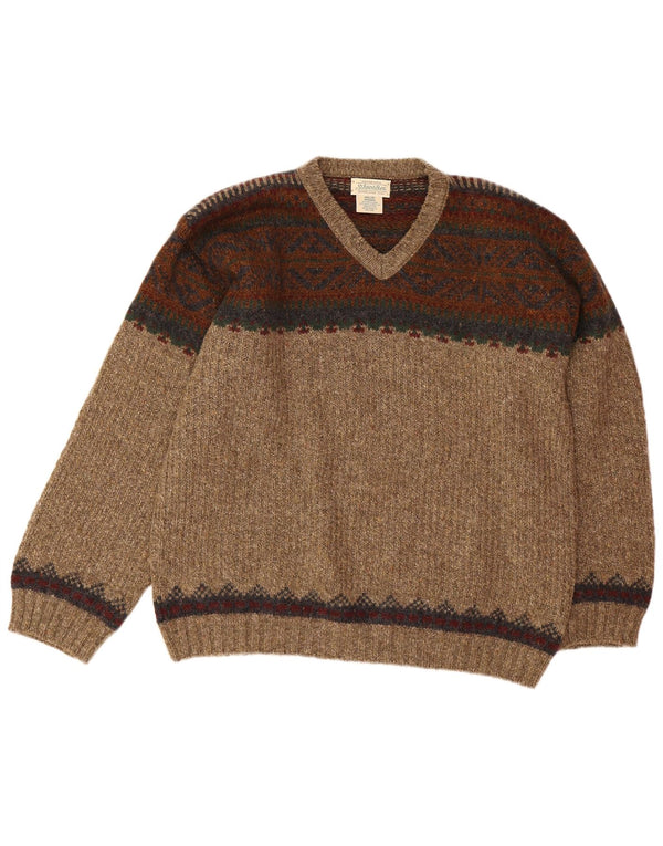 Męski sweter St John's Bay z dekoltem w kształcie litery V, średni beż, wełna Fair Isle