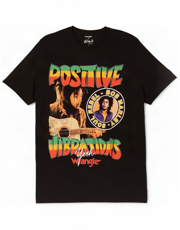 Męski T-shirt z grafiką Wrangler Bob Marley, duży, czarny, bawełniany