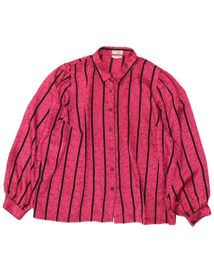 Damska bluzka koszulowa oversize w stylu vintage IT 52 2XL Różowy poliester w paski