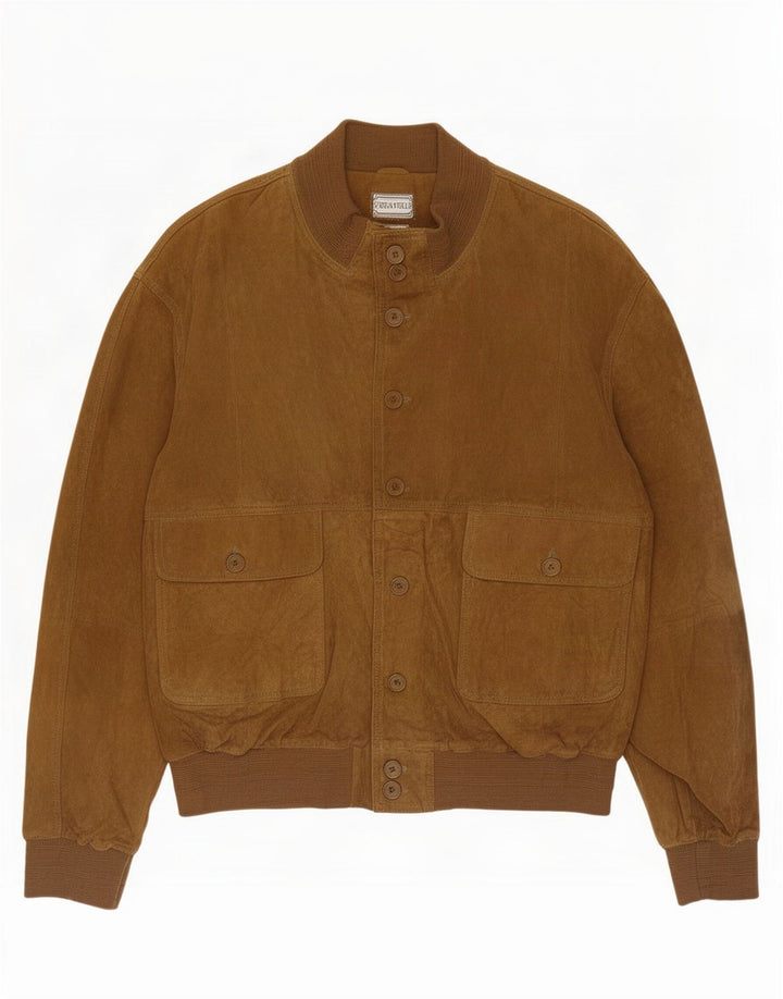 Vintage męska zamszowa kurtka bomber UK 40 duża beżowa skóra