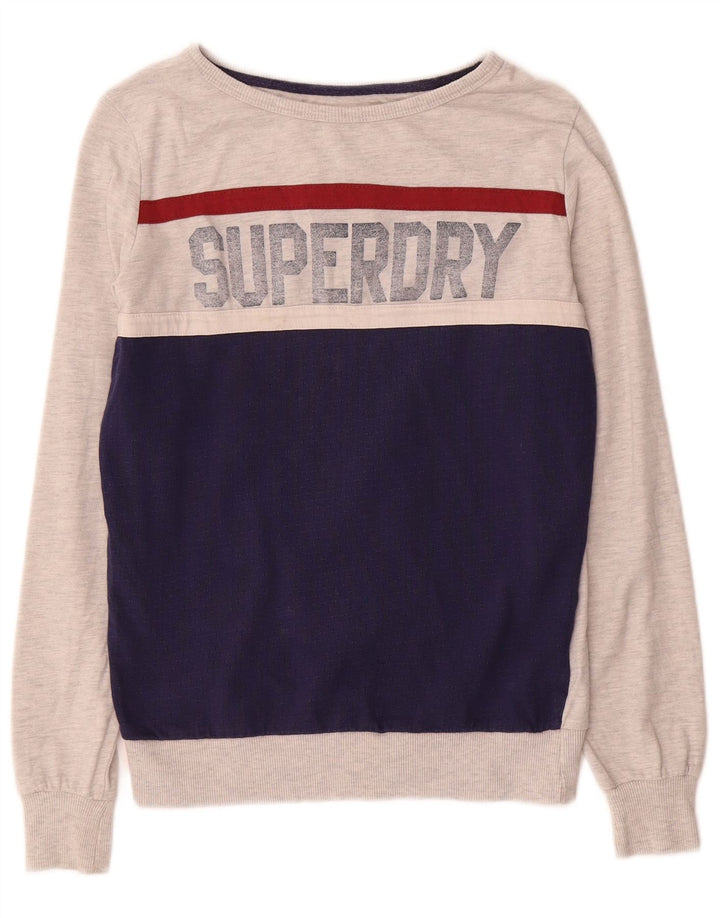 Damski sweter z grafiką Superdry UK 12, średnioszary, blok kolorów