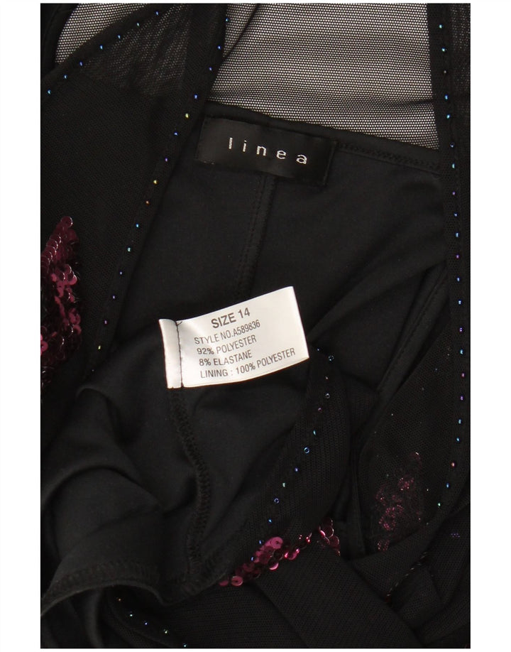 Damska asymetryczna sukienka Linea bez rękawów UK 14, średnia czarna paisley