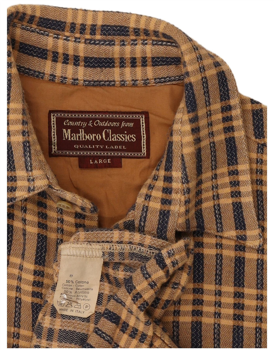 Marlboro Classics Męska koszula flanelowa w dużą beżową kratę, bawełniana
