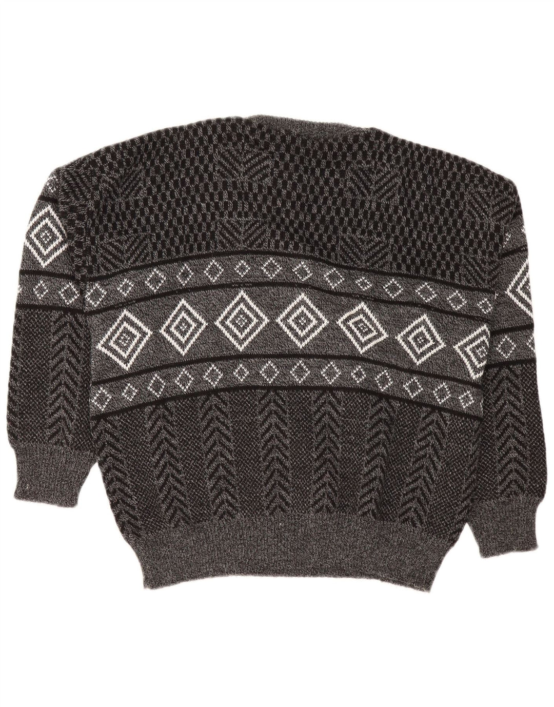 Vintage męski sweter z wycięciem pod szyją, duży, szary Argyle/diamentowy akryl