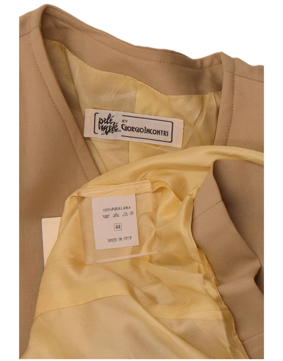 Damska marynarka dwurzędowa VINTAGE IT 44 Średnia beżowa wełna