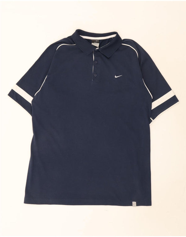Nike Mens Dri Fit Polo Shirt Large Navy Blue Colourblock Cotton
