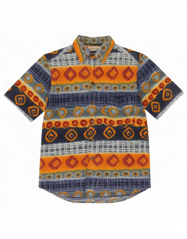 Sevres Mens Short Sleeve Shirt Small Multicoloured Geometric Cotton