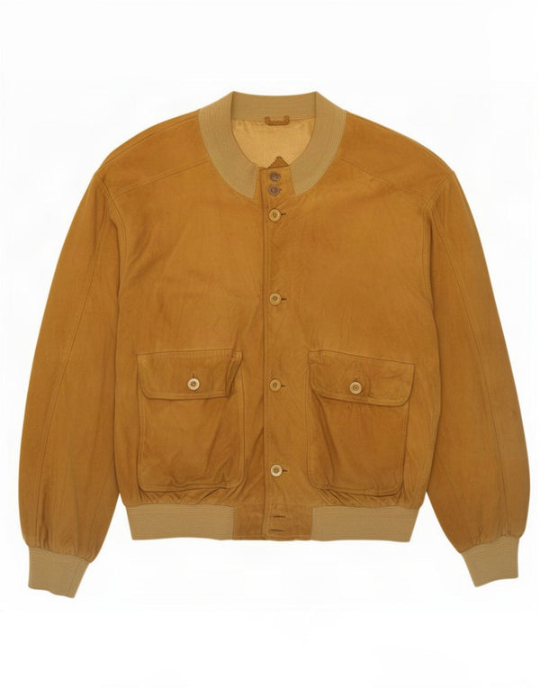 Bomb Boogie Mens Suede Bomber Jacket UK 42 XL Beige Leather