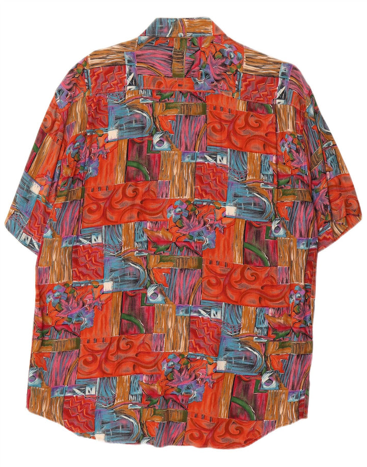 Koszula męska z krótkim rękawem w stylu vintage, średni czerwony patchwork
