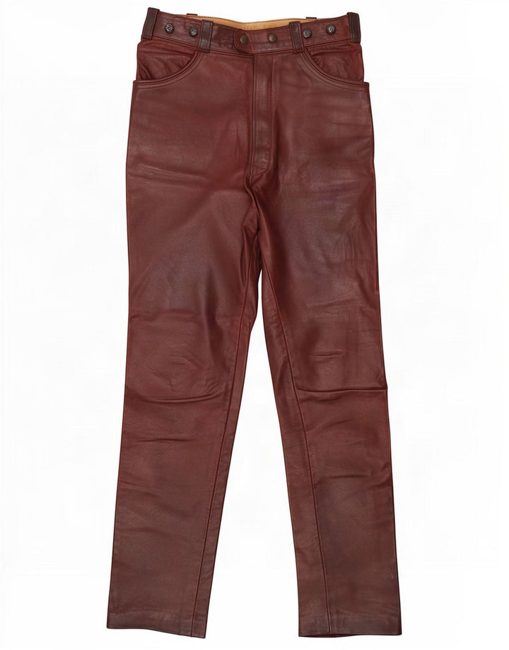 Vintage damskie proste skórzane spodnie W28 L30 brązowe