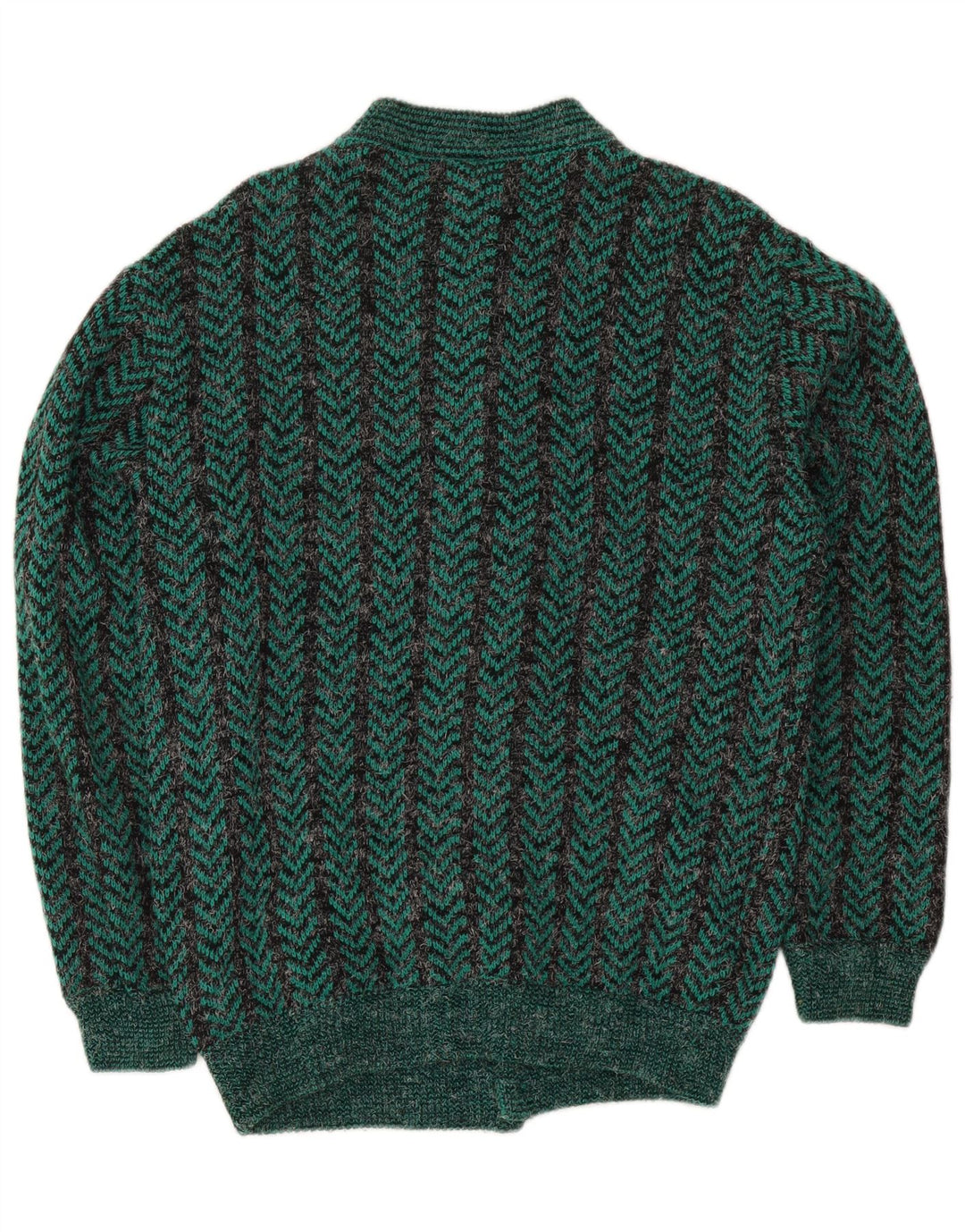Vintage męski sweter rozpinany o regularnym kroju, średni zielony akrylowy jodełka