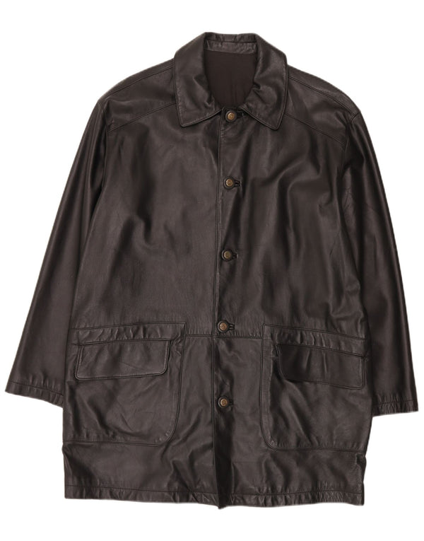 Vintage Mens Leather Coat IT 50 Large Black