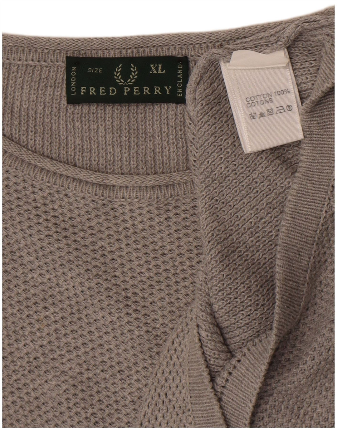 Męski sweter z dekoltem w łódkę Fred Perry XL, szary, bawełniany