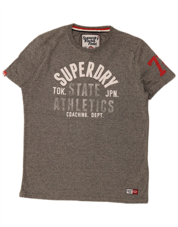 Męski T-shirt Superdry z grafiką, duży, szary, bawełniany w cętki