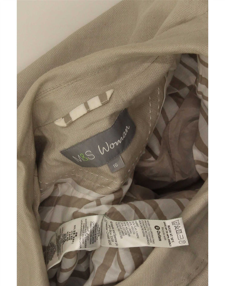 Marks & Spencer Damska marynarka zapinana na 3 guziki UK 16, duża, zielona, lniana