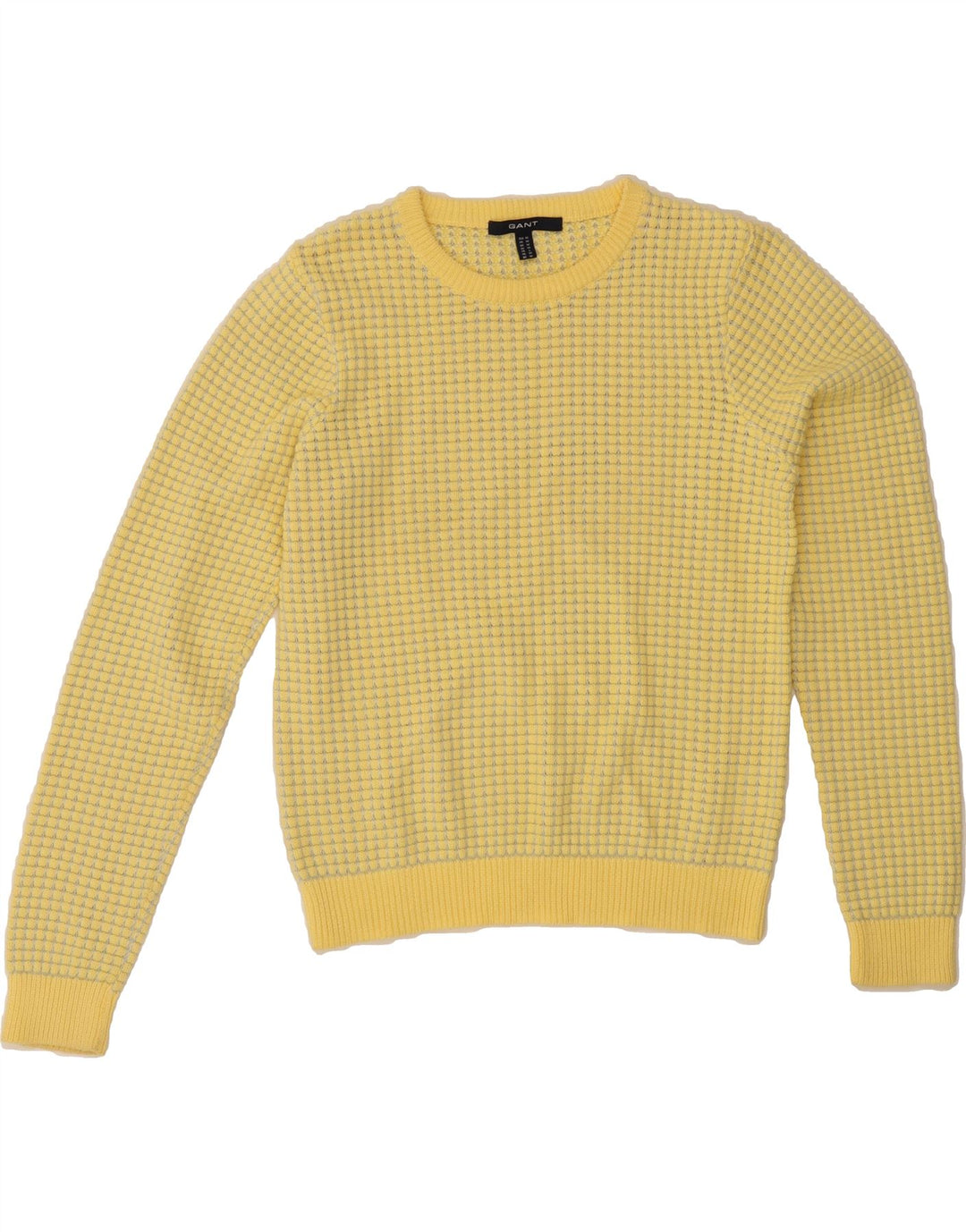GANT Womens Crew Neck Jumper Sweater UK 14 Medium Yellow Check Cotton Vintage Gant and Second-Hand Gant from Messina Hembry 