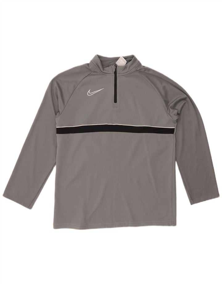 NIKE Boys Dri Fit Pullover Tracksuit Top 13-14 Years XL Grey Colourblock