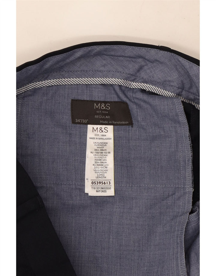Męskie spodnie garniturowe Marks & Spencer Straight Regular W34 L33 Granatowe