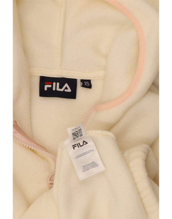 FILA Womens Oversized Hooded Zip Neck Fleece Jumper UK 6 XS Off White
