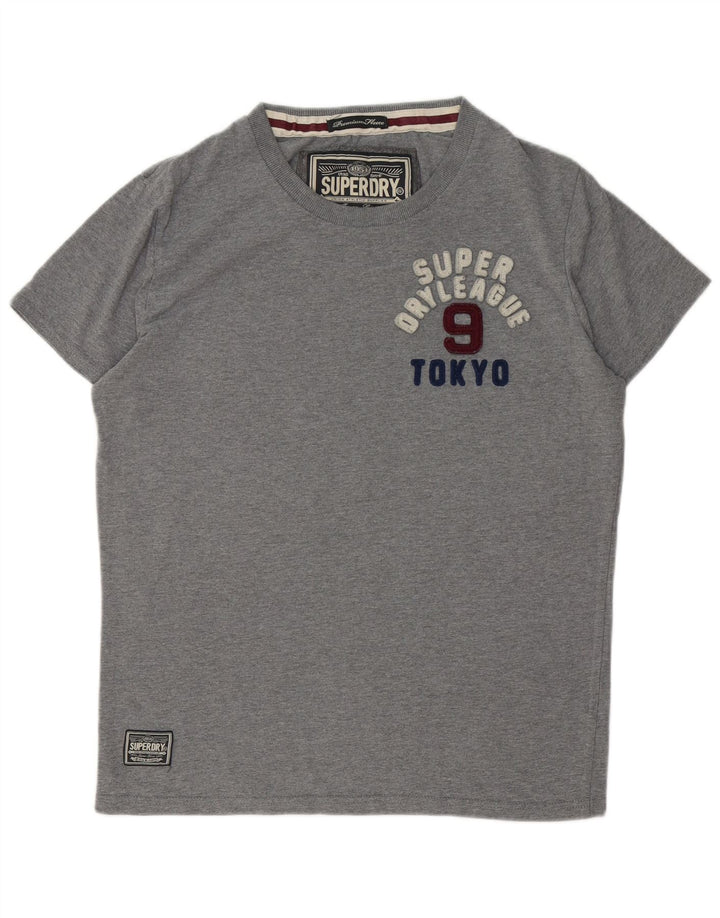 SUPERDRY Męski T-shirt z grafiką, top XL, szara bawełna