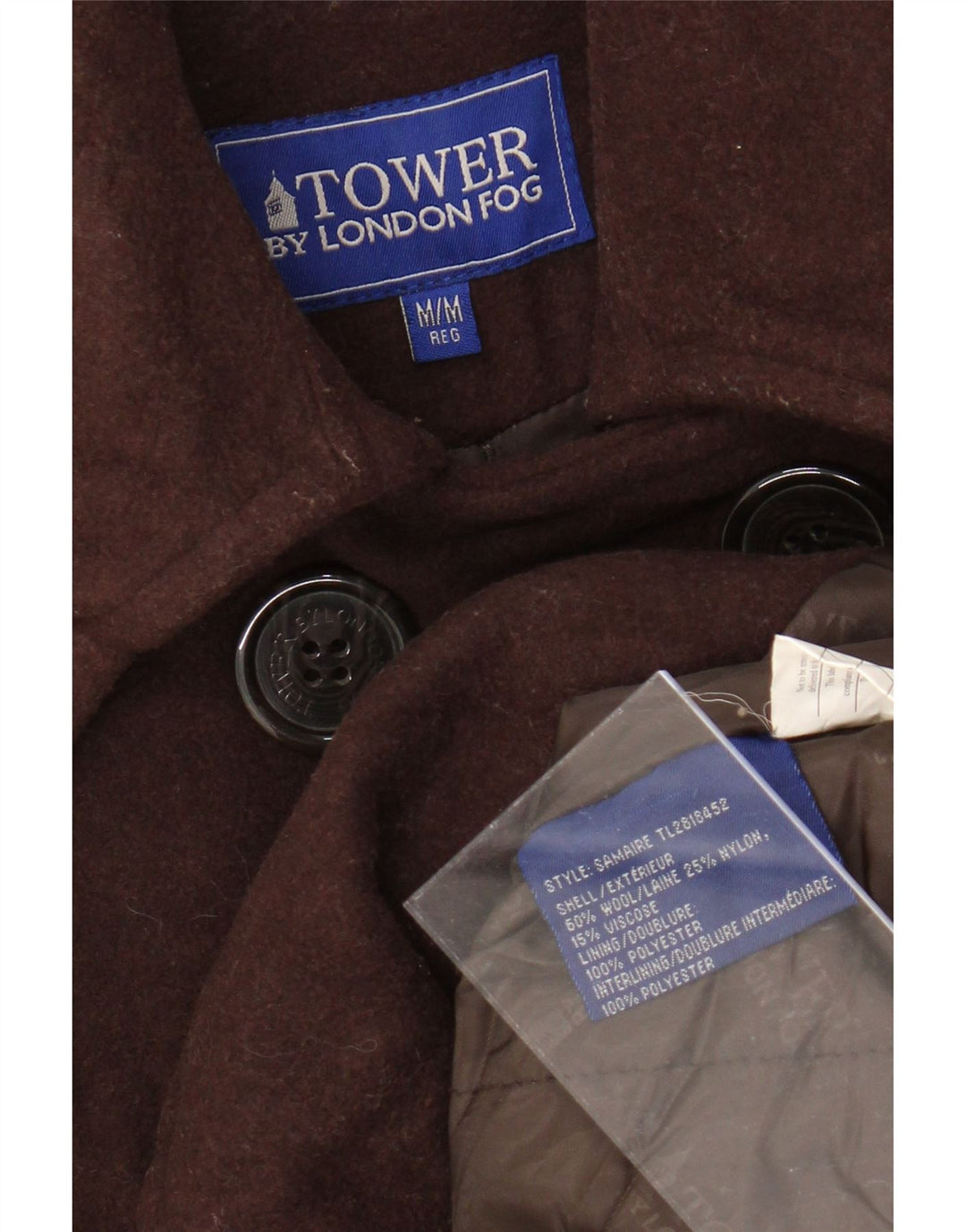 LONDON FOG Damski płaszcz grochowy UK 14 Średni brązowy wełniany