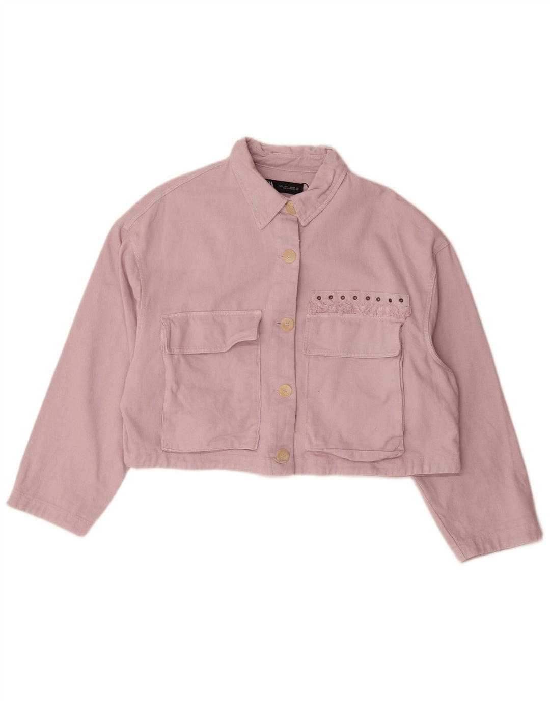 Damska kurtka dżinsowa Zara Crop Oversize UK 16, duża, różowa, bawełniana