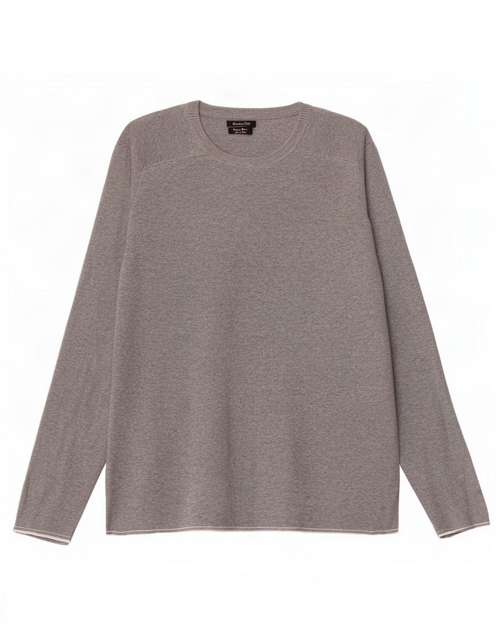 Męski sweter z okrągłym dekoltem Massimo Dutti, średnioszary, bawełniany