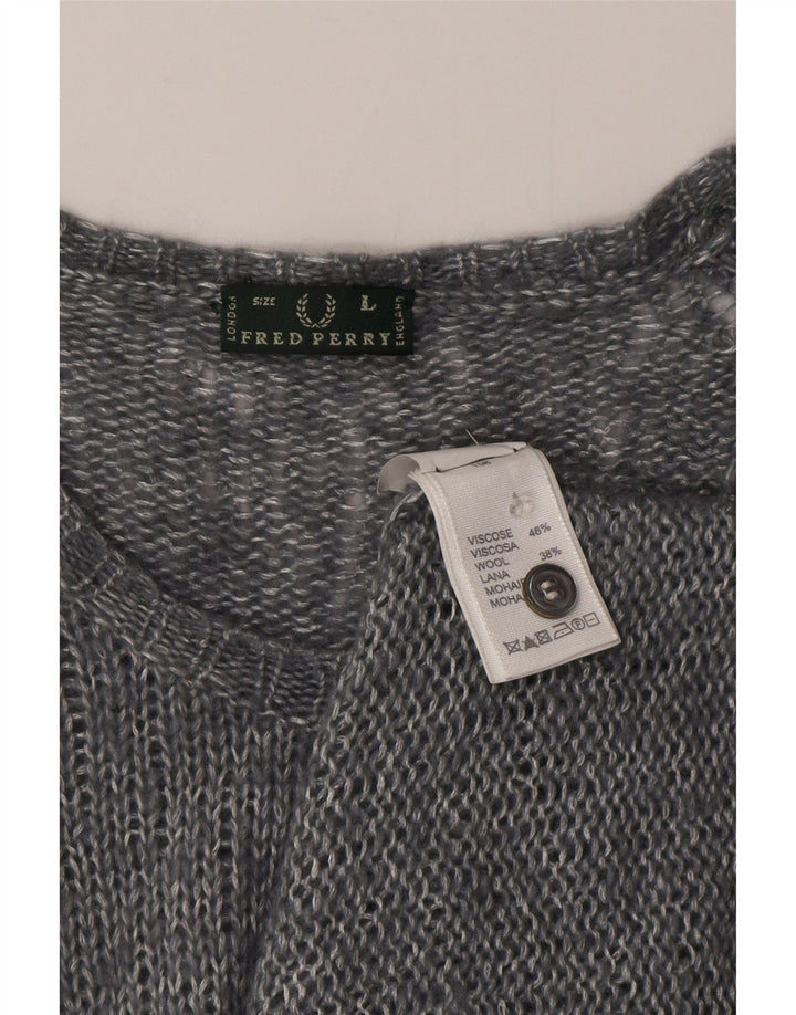 Sweter damski Fred Perry Cardigan UK 14 Large, szara, nakrapiana wiskoza