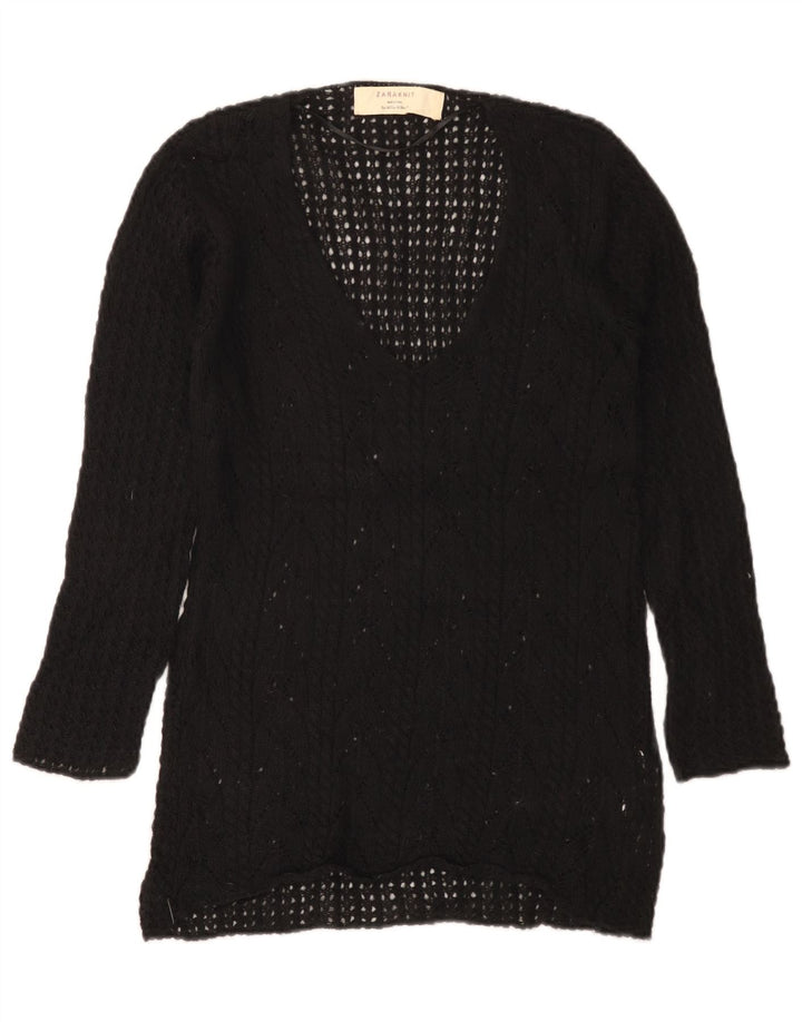 Sweter damski Zara z dekoltem w kształcie litery V, UK 12, średni czarny akryl