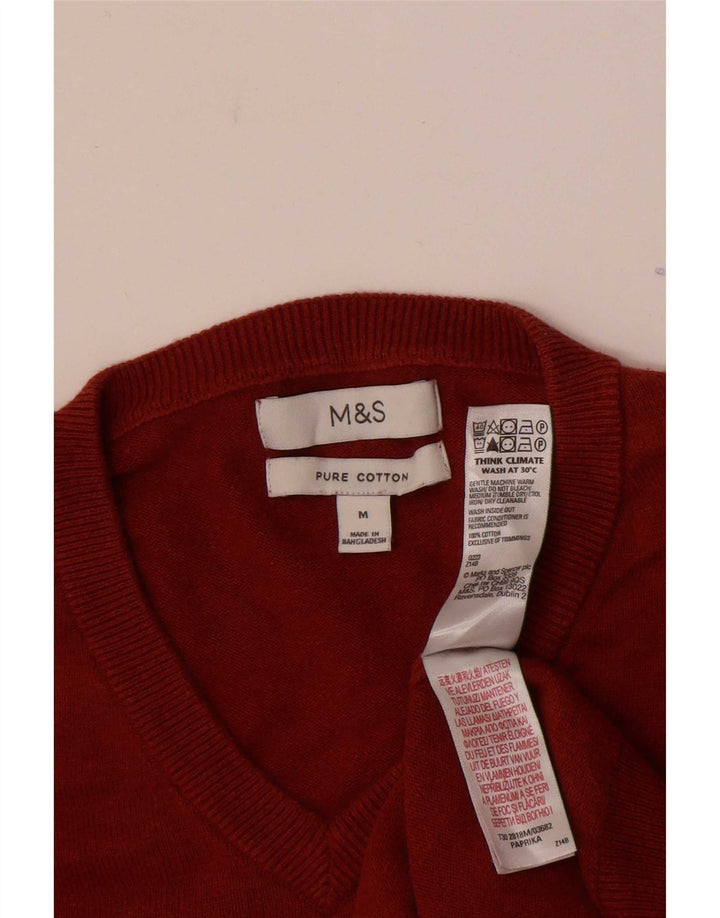 Marks & Spencer Męski sweter z dekoltem w kształcie litery V, średnioczerwony, bawełniany
