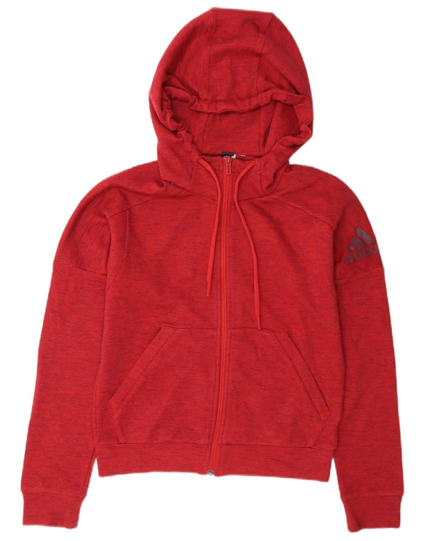 Damski sweter z kapturem i zamkiem błyskawicznym Adidas UK 12 Średni czerwony nakrapiany bawełniany
