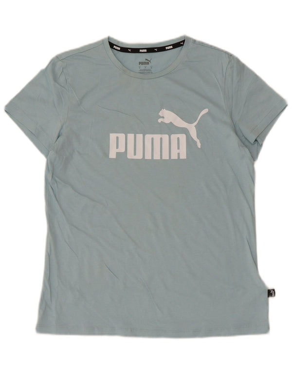 Puma Womens Graphic T-Shirt Top UK 12 Medium Blue Cotton