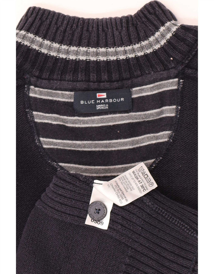 Marks & Spencer Męski niebieski sweter z guzikami przy szyi XL, granatowy, bawełniany