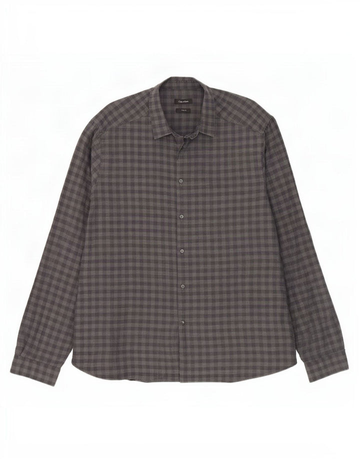 Koszula męska Calvin Klein Slim Fit 2XL, szara bawełniana kratka