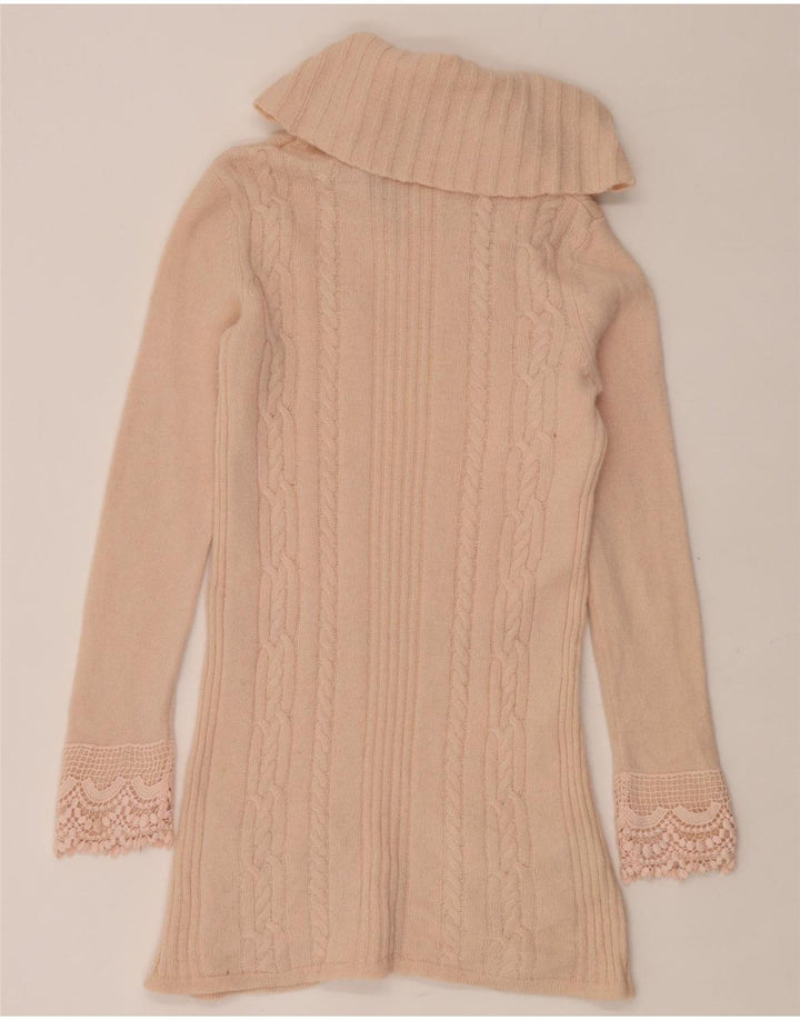 Damski sweter z wywijanym dekoltem Laura Ashley UK 12 Średni różowy owcza wełna