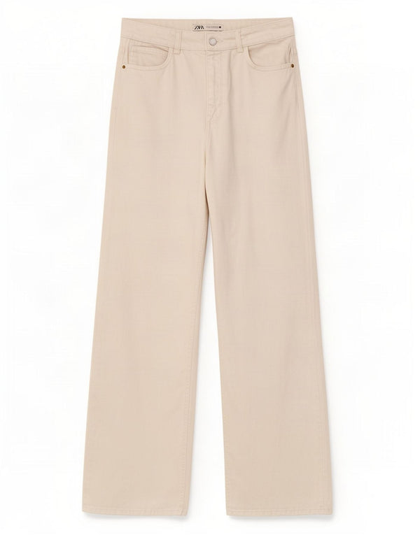 Damskie jeansy Zara z wysokim stanem i szeroką nogawką EU 40 Medium W30 L29 białe