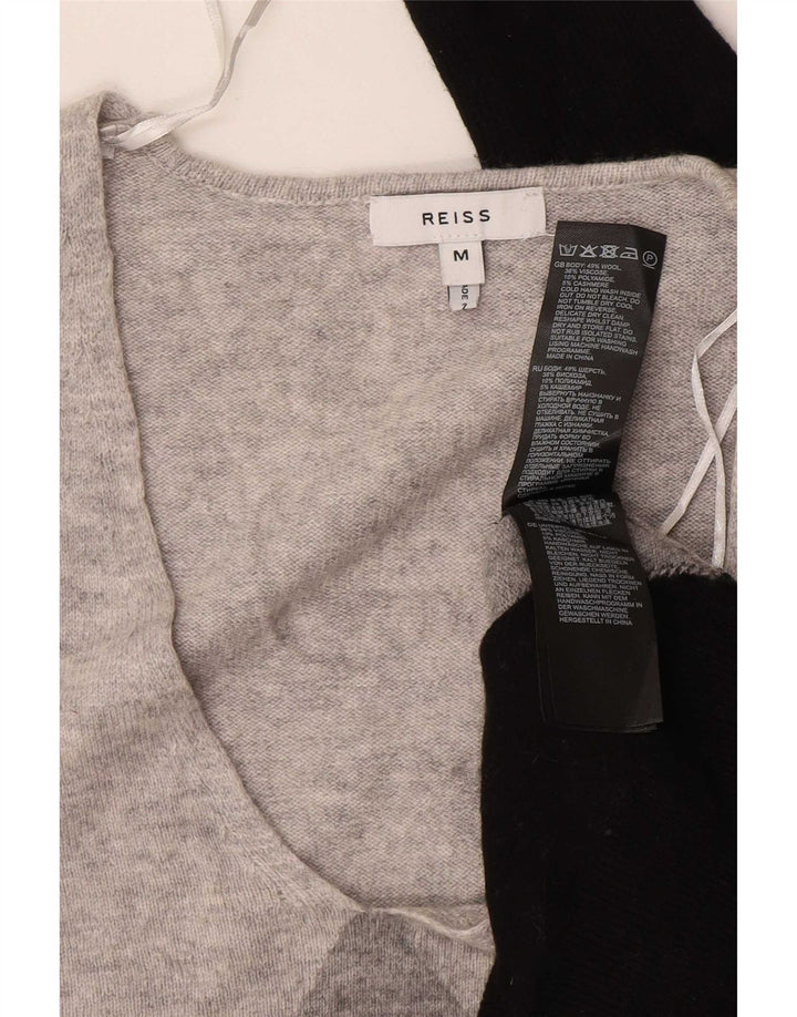 Sweter damski Reiss z dekoltem w kształcie litery V, UK 14, wełna w kolorze średnioszarym