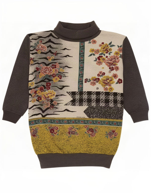 Damska bluza z długim rękawem w stylu vintage, UK 10/12, mała, szara, w kwiaty