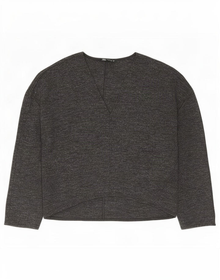 Damska bluzka oversize Zara Top UK 10, mały, szary, nakrapiany poliester