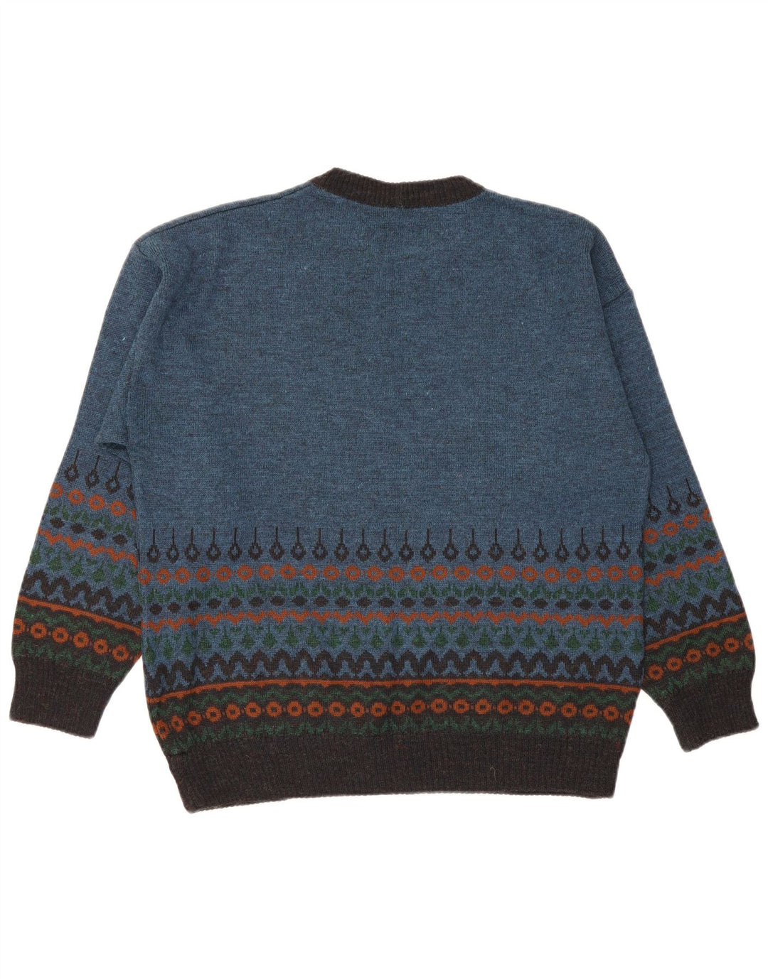 Vintage męski sweter z okrągłym dekoltem, średni niebieski Fair Isle