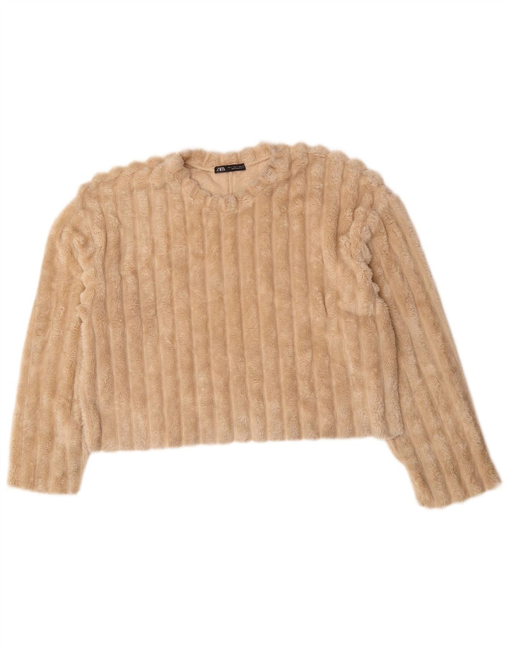 Damski sweter oversize ZARA z polaru UK 10, mały, beżowy
