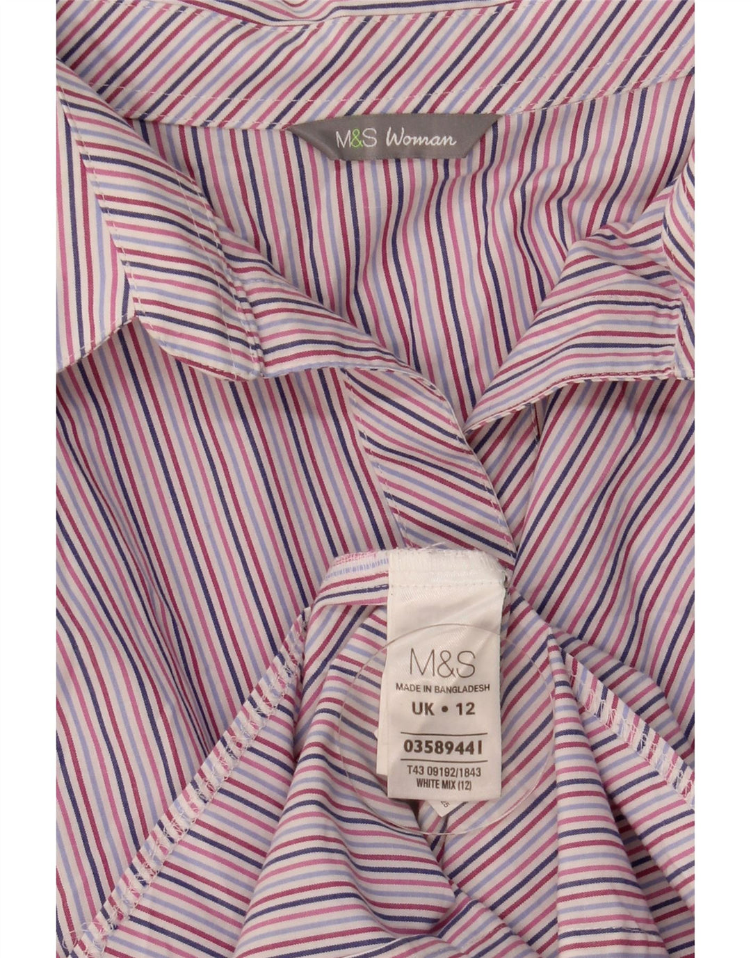 Marks & Spencer Damska koszula z rękawem 3/4, UK 12, średnie, wielokolorowe paski