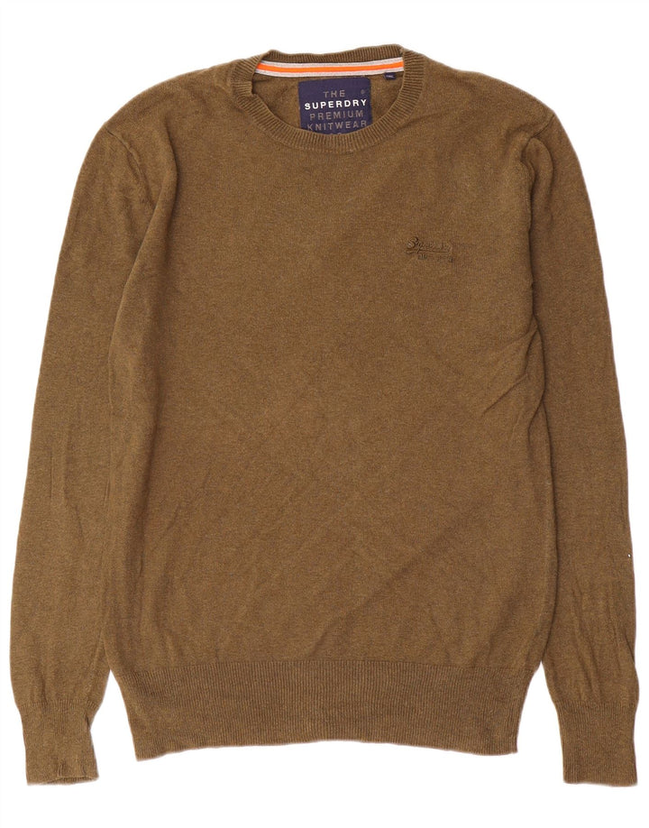 Męski sweter Superdry z okrągłym dekoltem, mały, bawełniany khaki
