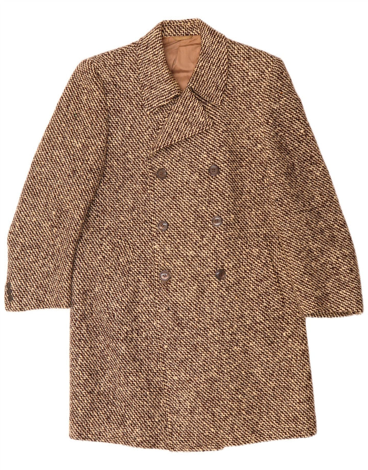 Marzotto Męski dwurzędowy płaszcz UK 36 z wełny dziewiczej w małe brązowe paski