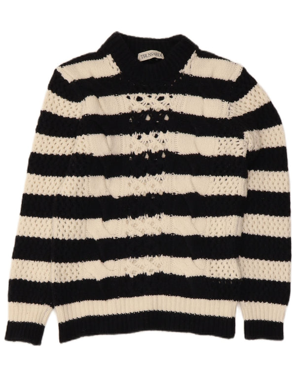 Damski sweter z okrągłym dekoltem Trussardi UK 6 XS, wełniany w czarne paski