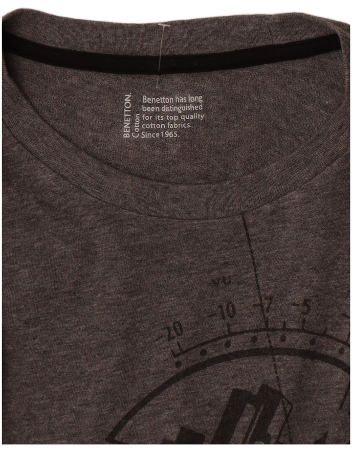 Męski graficzny top Benetton z długim rękawem, średnioszary, bawełniany