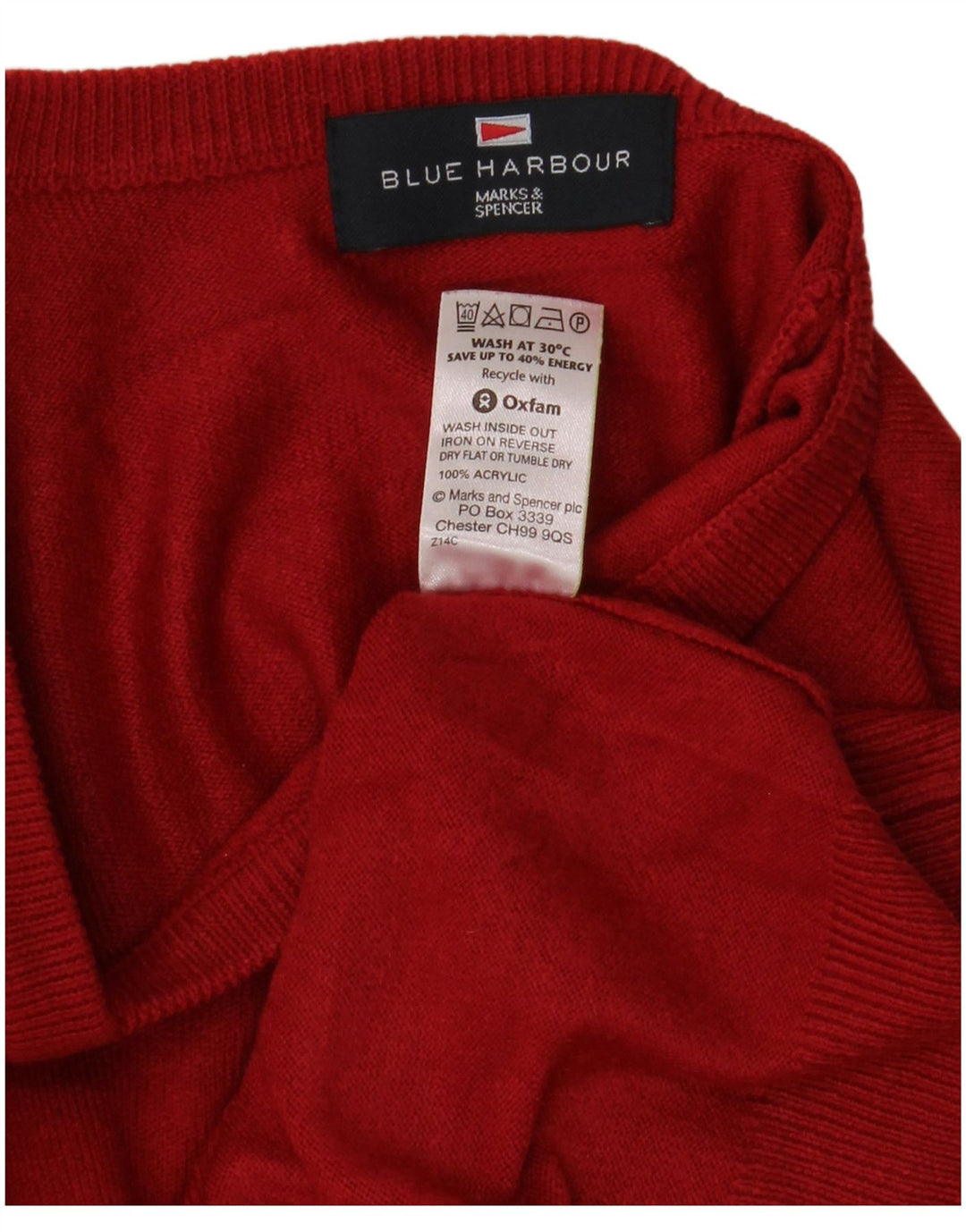 Męski sweter Marks & Spencer Blue Harbor z dekoltem w kształcie litery V, średnio czerwony, akrylowy